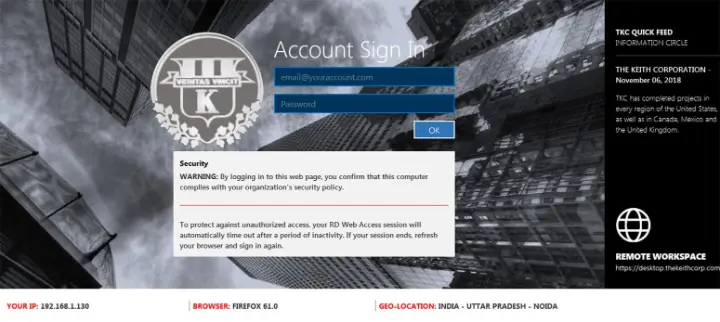 The Keith Corporation – Remote Desktop Web Access 2016