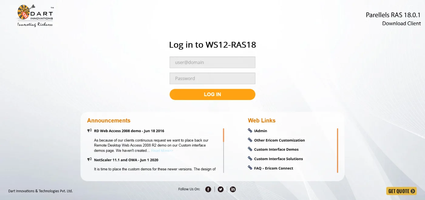 Custom Parallels RAS HTML5 Gateway sign-in