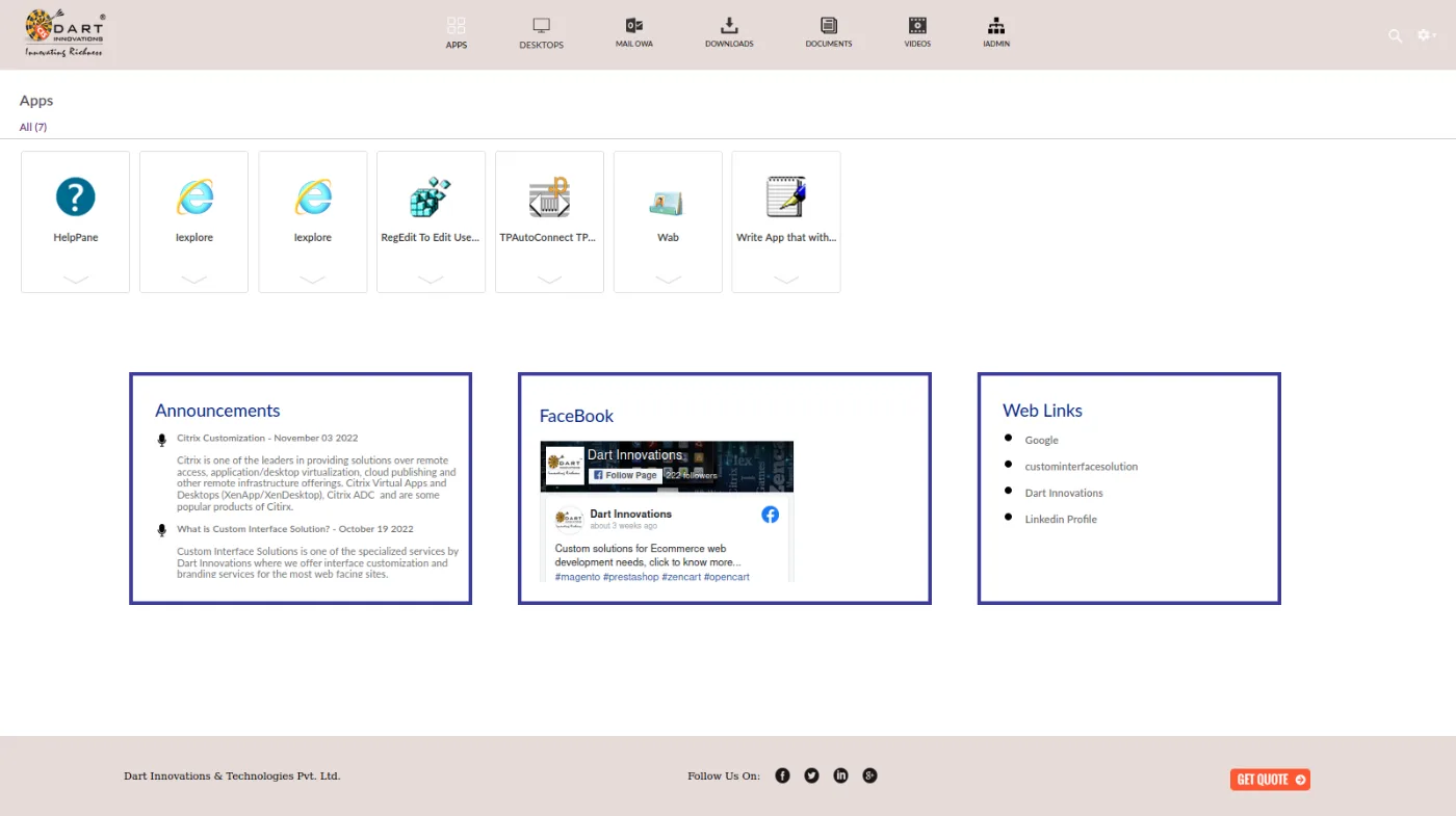 Custom StoreFront apps page with announcements