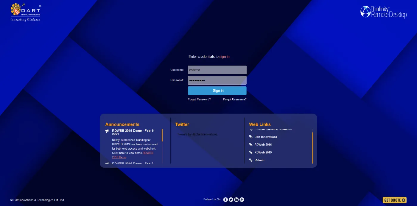 Custom Thinfinity Workspace sign-in page