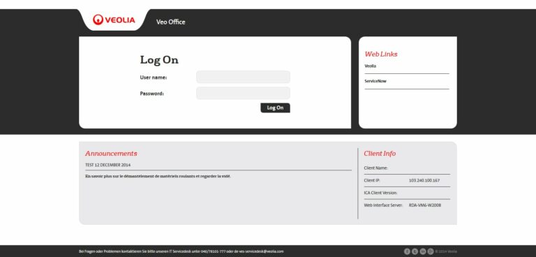 Veolia Custom StoreFront 2.6 Receiver Web Login