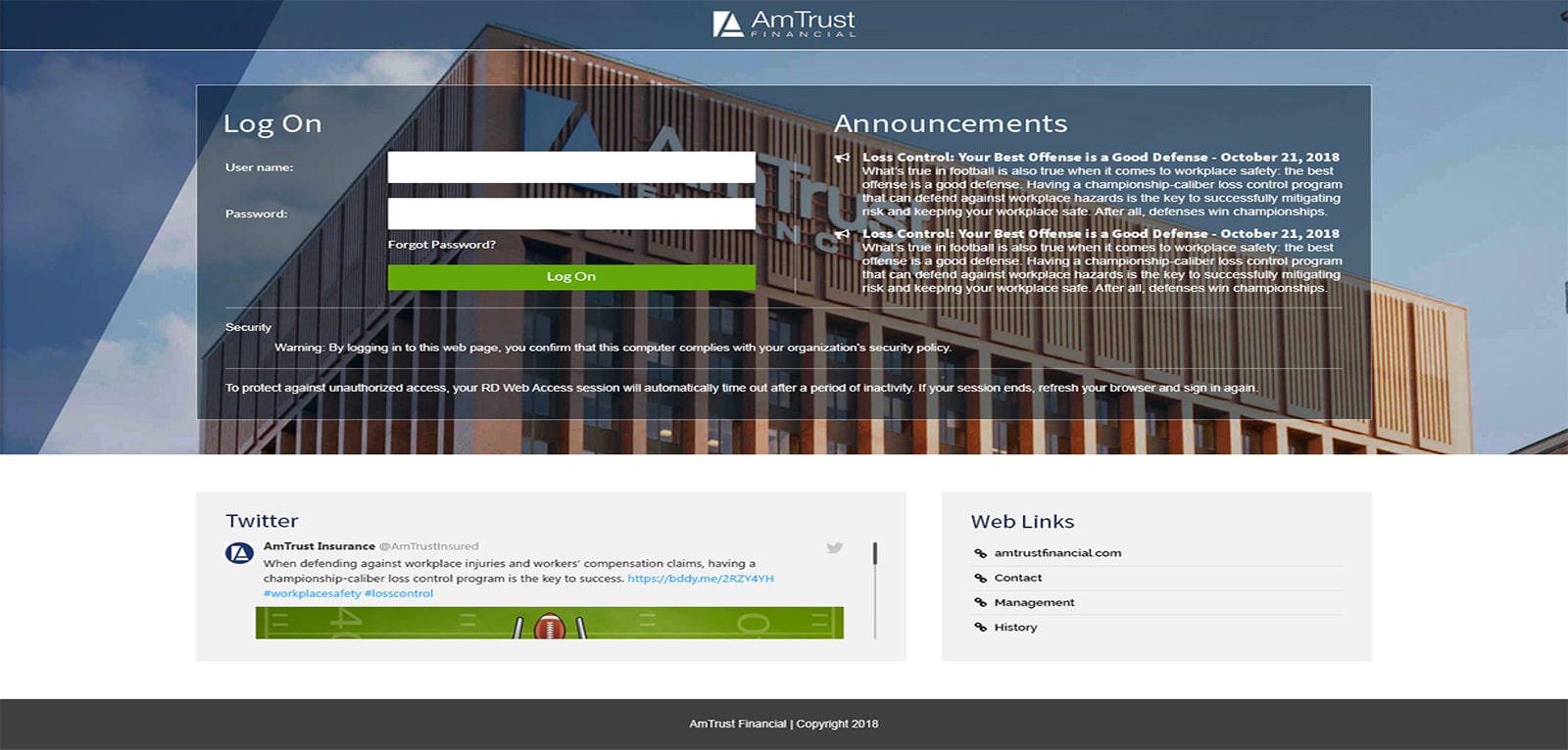 AmTrust Financial – Remote Desktop Web Access 2016