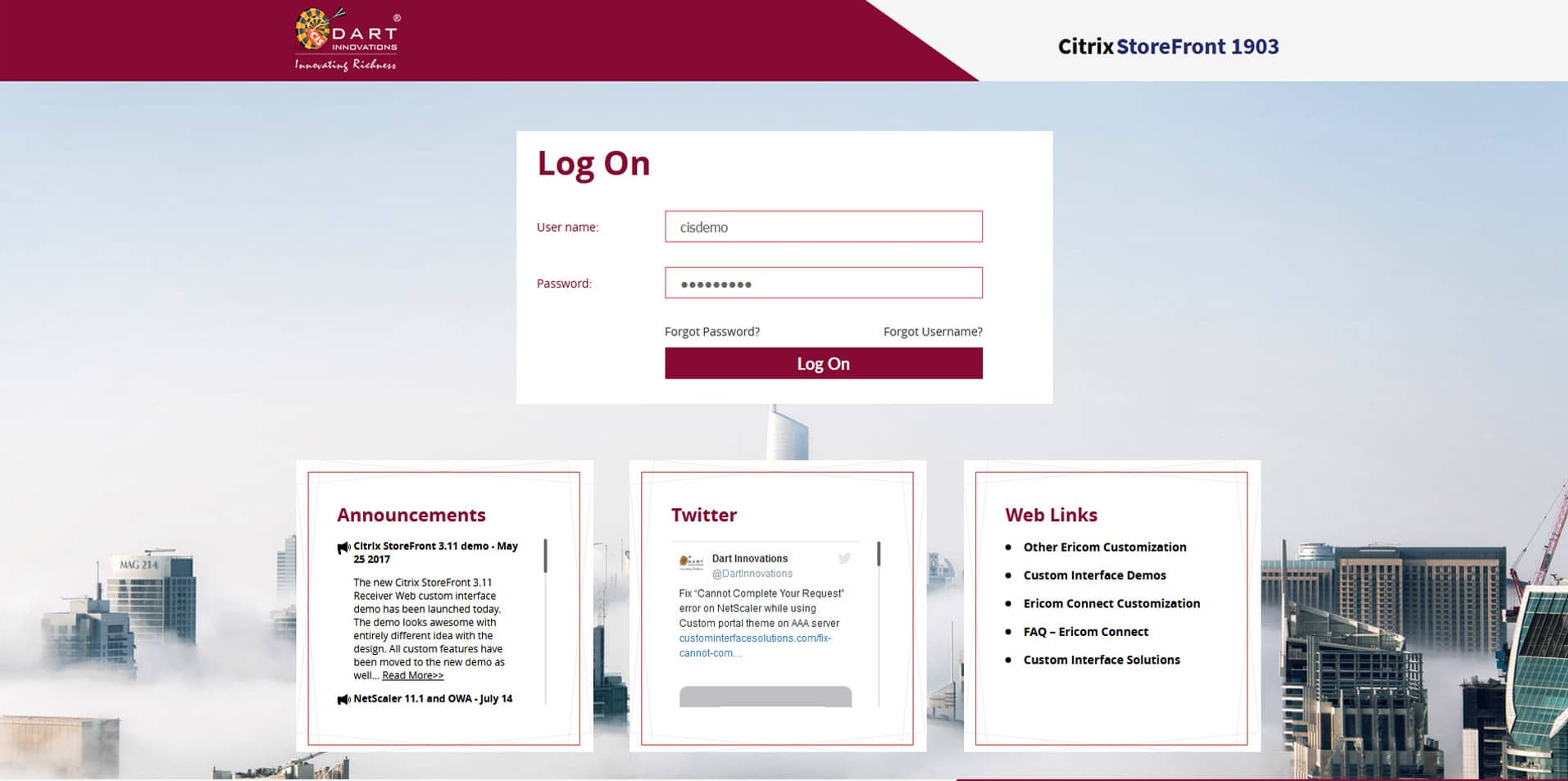 Citrix StoreFront 1903 customization demo has been up and running.