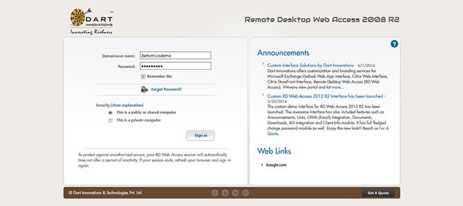 A demo for Microsoft Remote Desktop Web Access 2008 has been launched