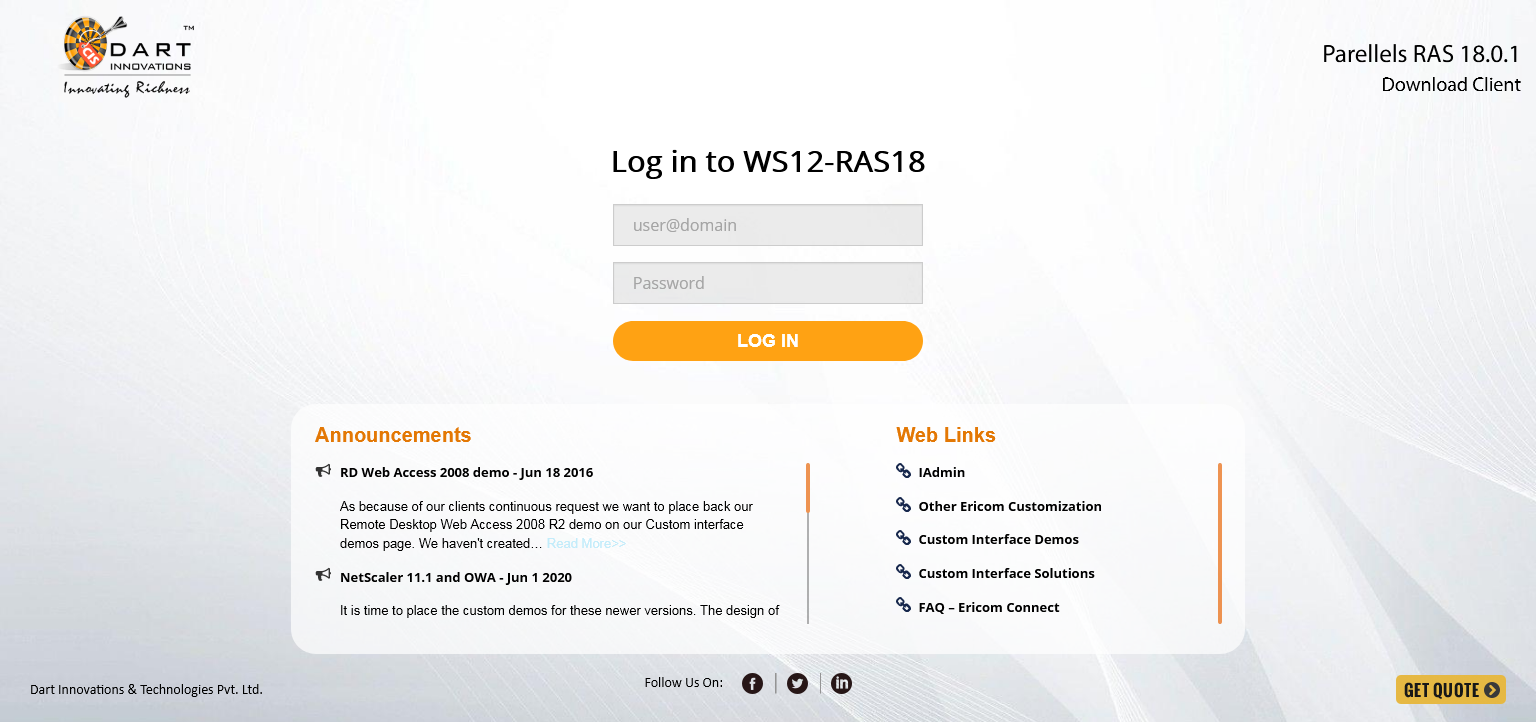 Custom Parallels RAS HTML5 Gateway Login page