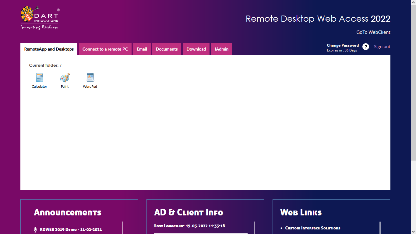 Custom MS Remote Desktop Web Access After Login page