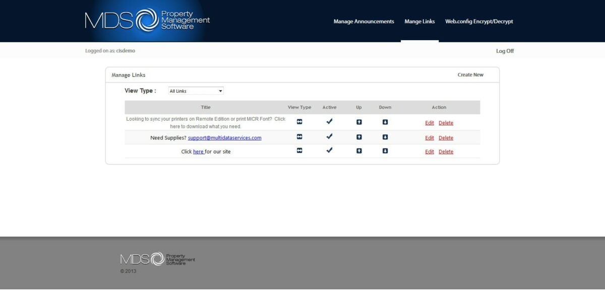 MDS – Interface Admin Manage Links