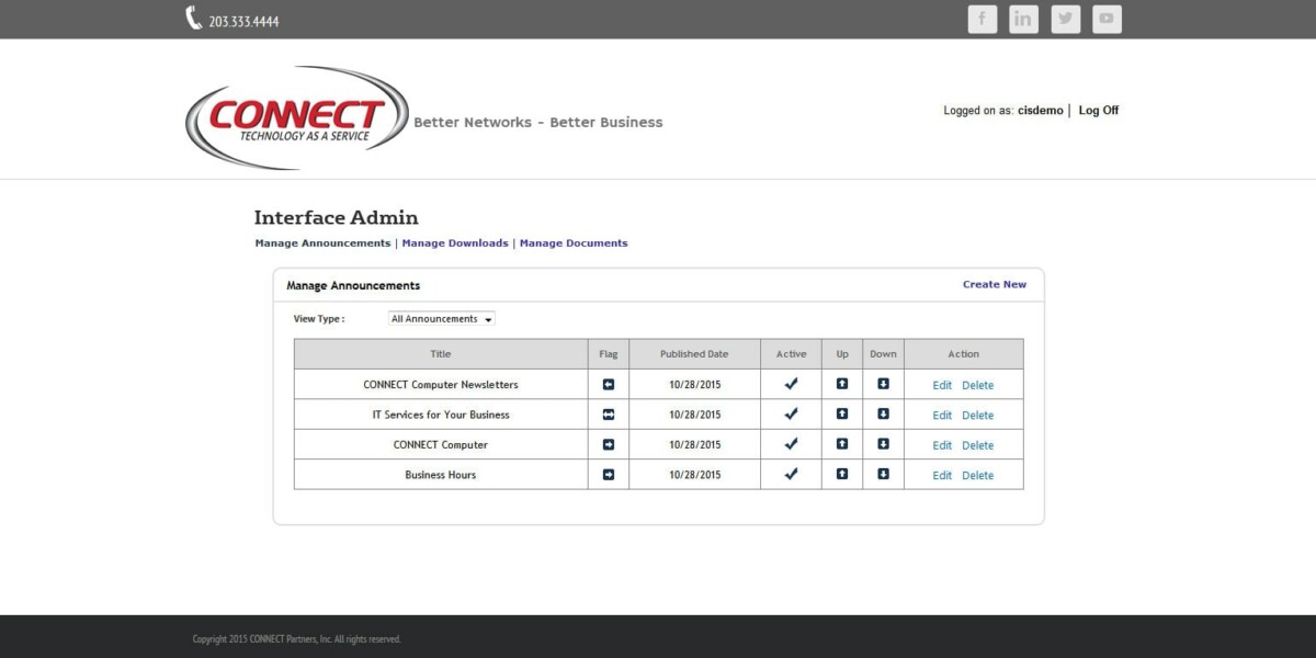 CONNECT Computer – Interface Admin Manage Announcements