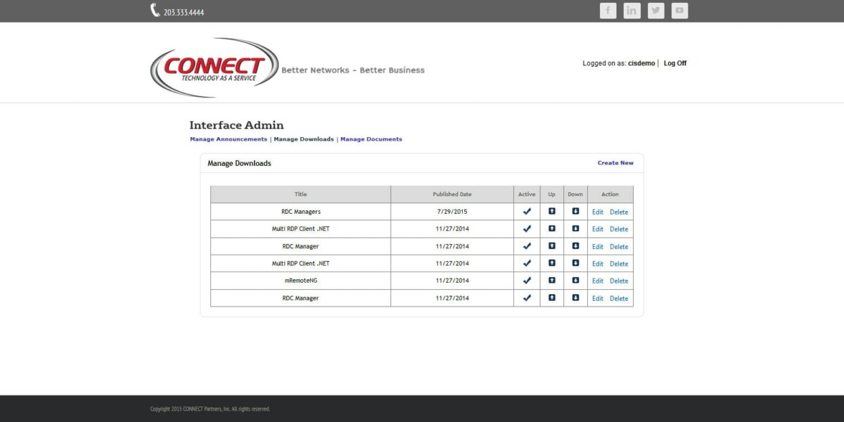 CONNECT Computer – Interface Admin Manage Downloads