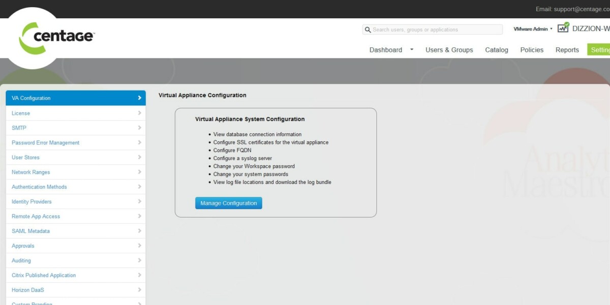 Centage – VMware Workspace Portal Settings Centage – VMware Workspace Portal Settings