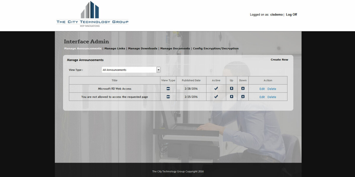 CityTechGroup – Interface Admin Manage Announcements CityTechGroup – Interface Admin Manage Announcements