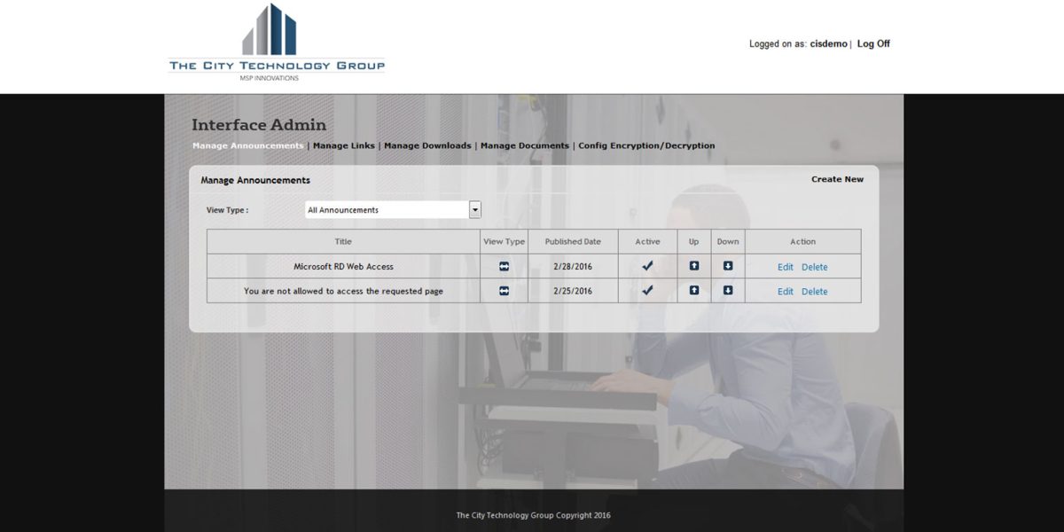 CityTechGroup – Interface Admin Manage Announcements CityTechGroup – Interface Admin Manage Announcements