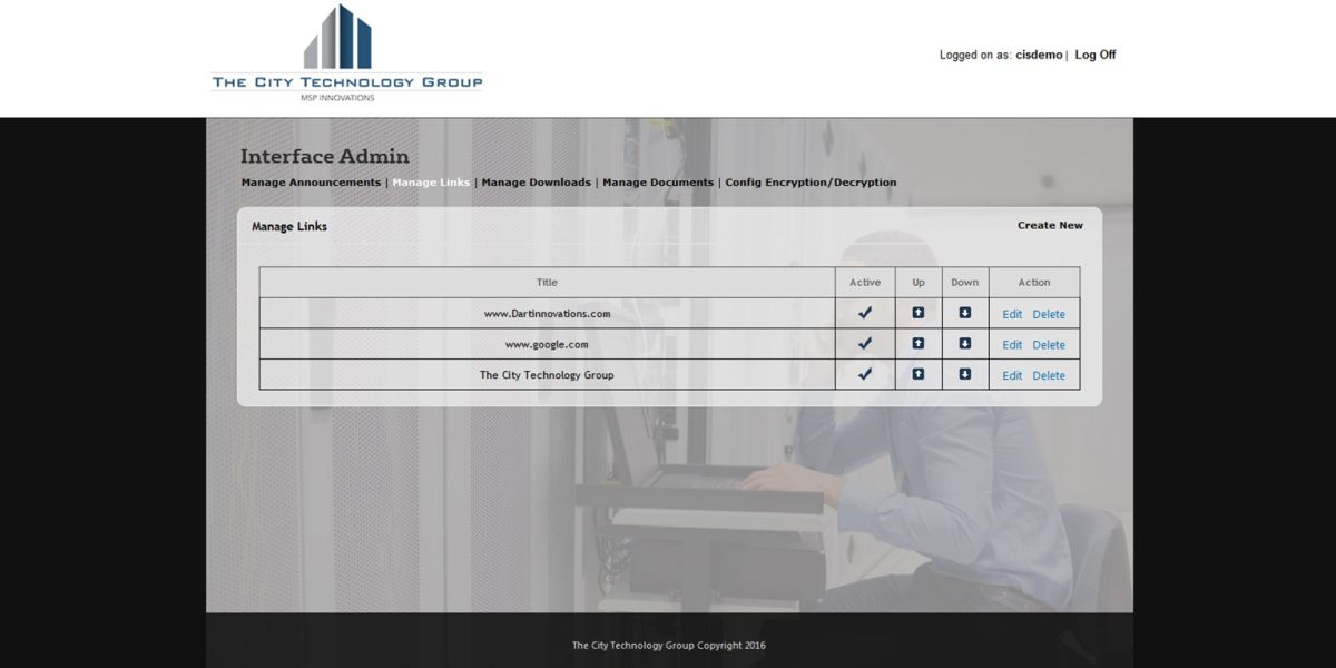 CityTechGroup – Interface Admin Manage Links CityTechGroup – Interface Admin Manage Links