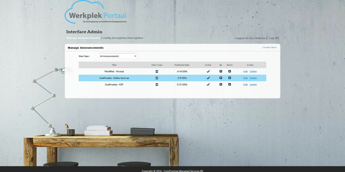 ComPromise – Interface Admin Manage Announcements