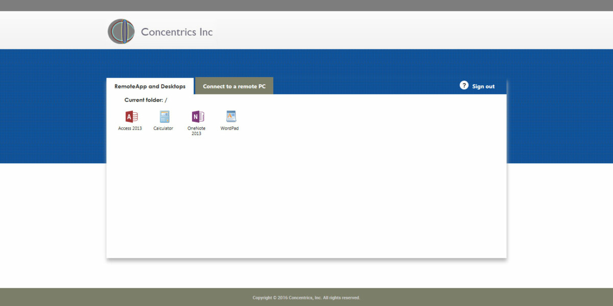 Concentrics Inc – RD Web 2012 RemoteApp and Desktops