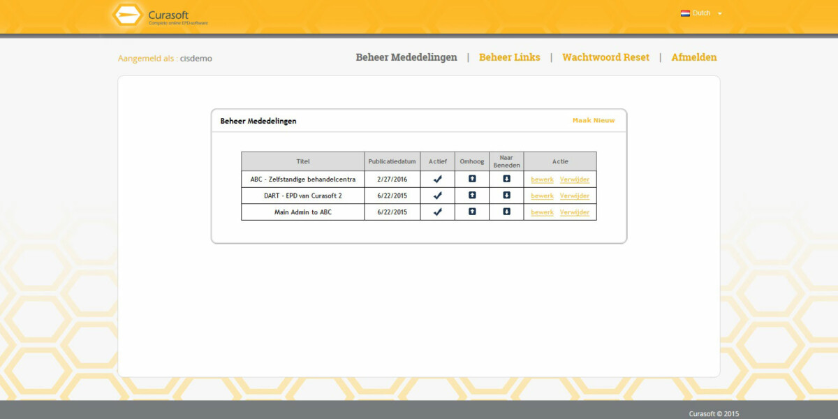 Curosoft – Interface Admin Manage Announcement