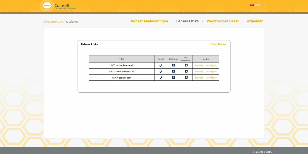 Curosoft – Interface Admin Manage Links