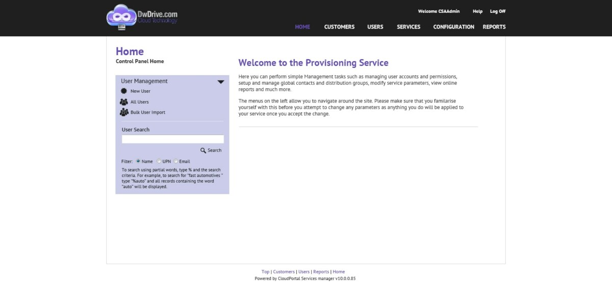 DWDrive – CloudPortal Service Manager After Login DWDrive – CloudPortal Service Manager After Login