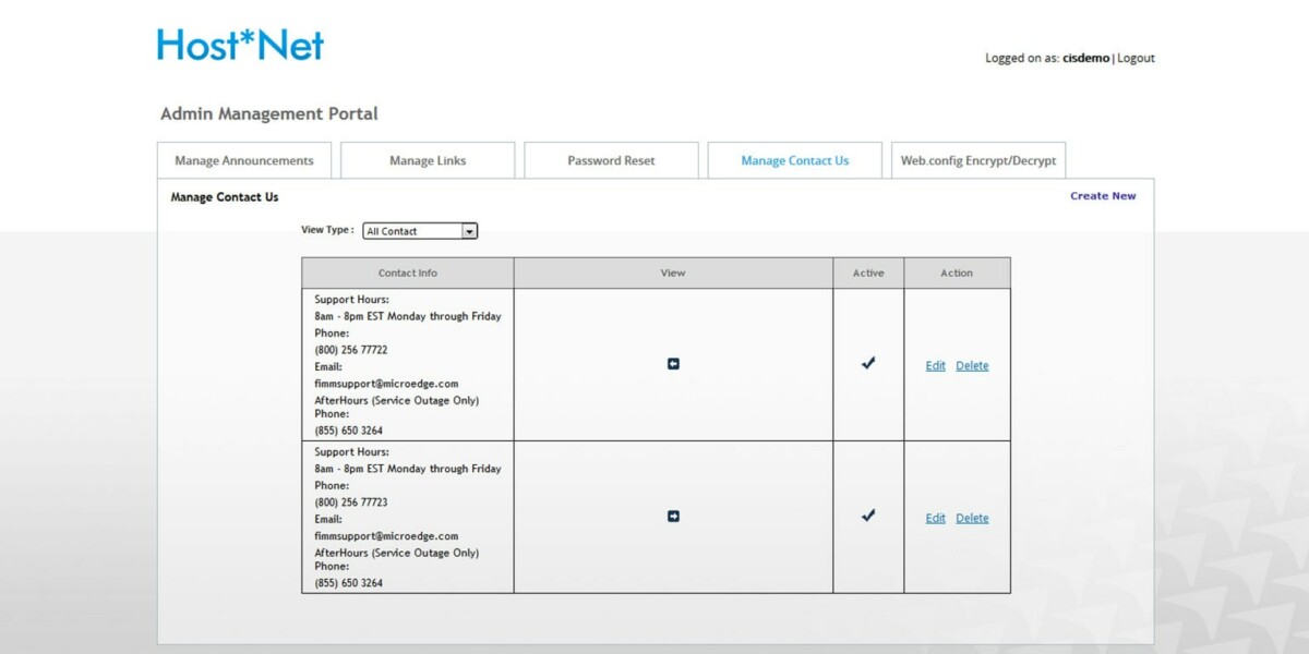 MicroEdge – Interface Admin Manage Contact Us