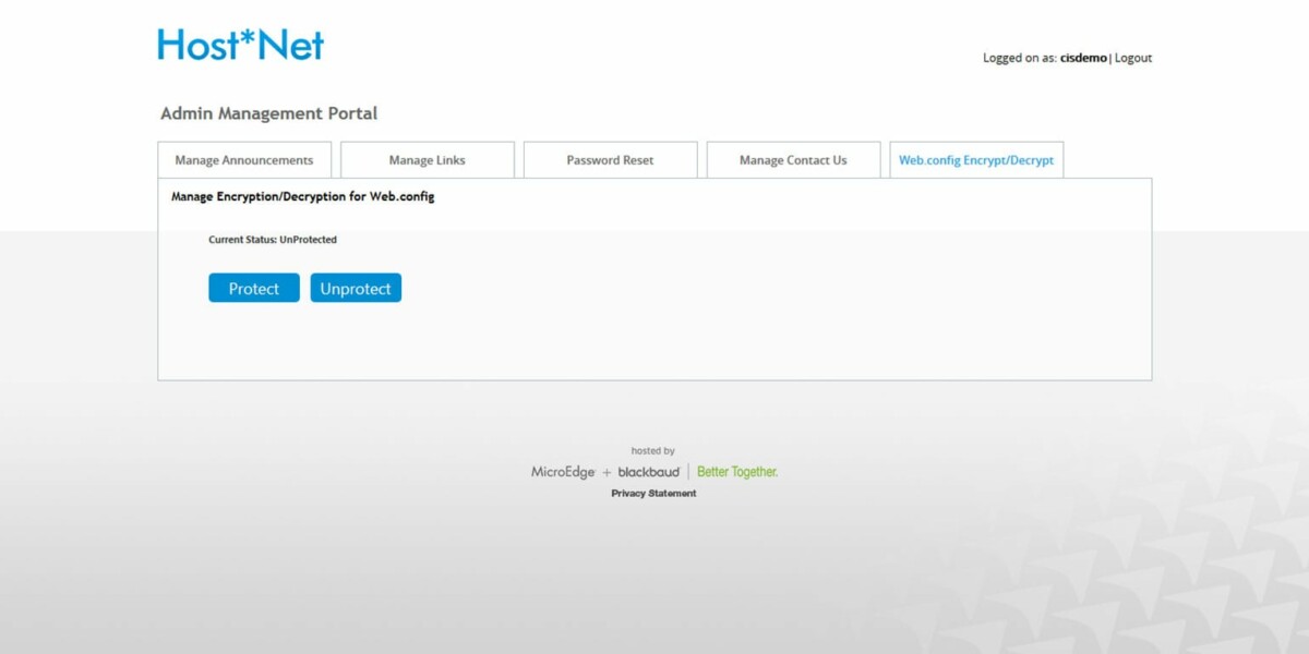 MicroEdge – Interface Admin Manage Encryption / Decryption