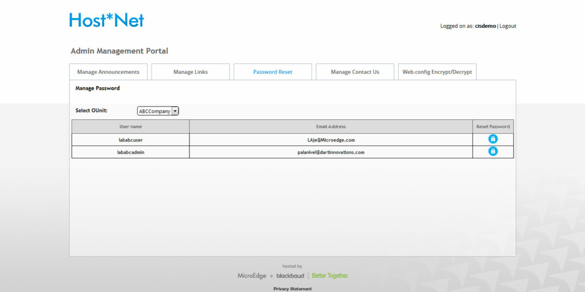 MicroEdge – Interface Admin Password Reset