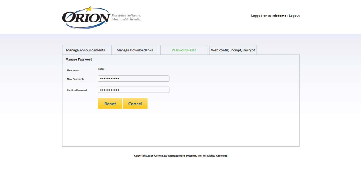 Orion Law – Interface Admin Manage Password Reset