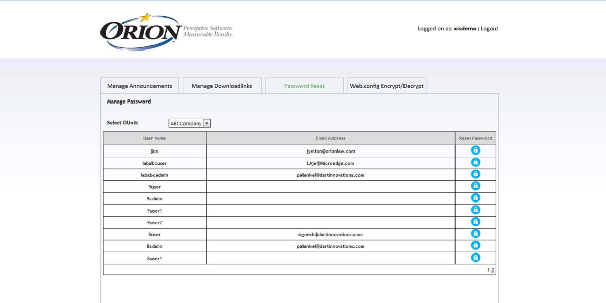 Orion Law – Interface Admin Password Reset
