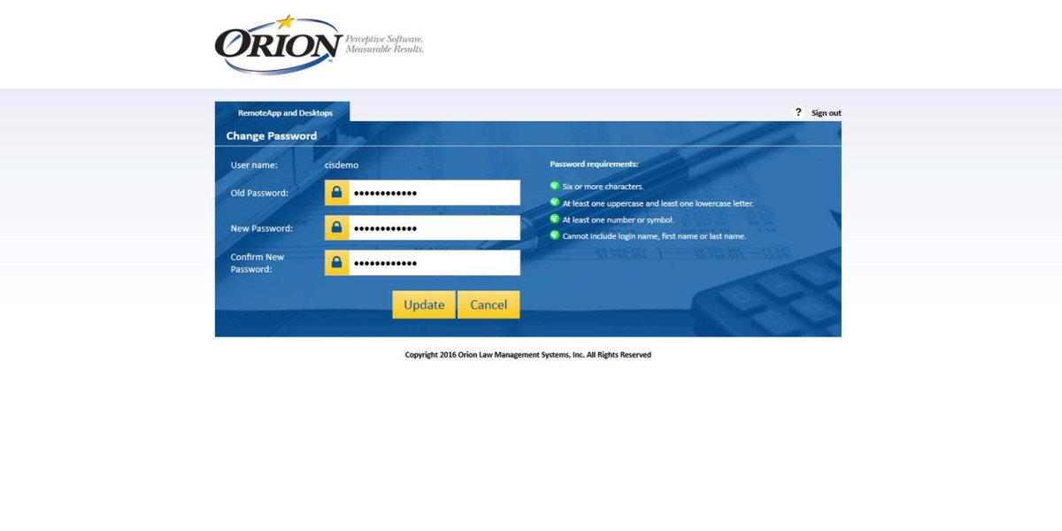 Orion Law – MS RDWEB Change Password