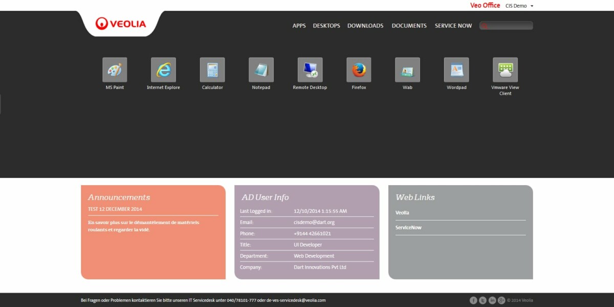 Veolia Custom StoreFront 2.6 Receiver Web After Login