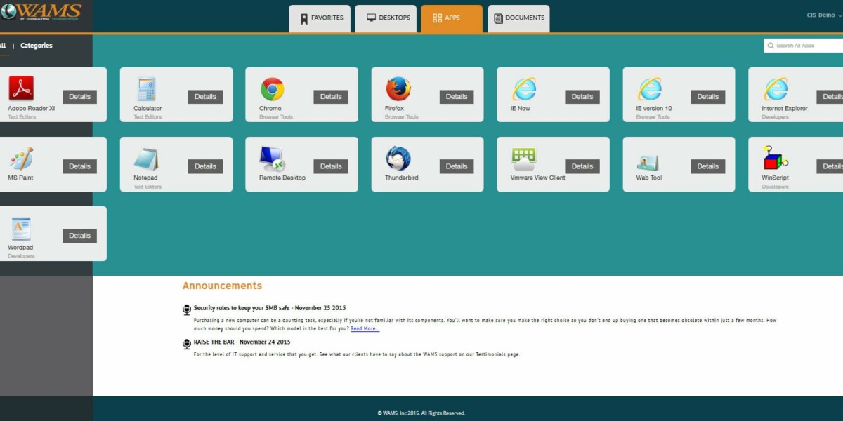 WAMS Inc – Citrix StoreFront 3.0 Apps Page