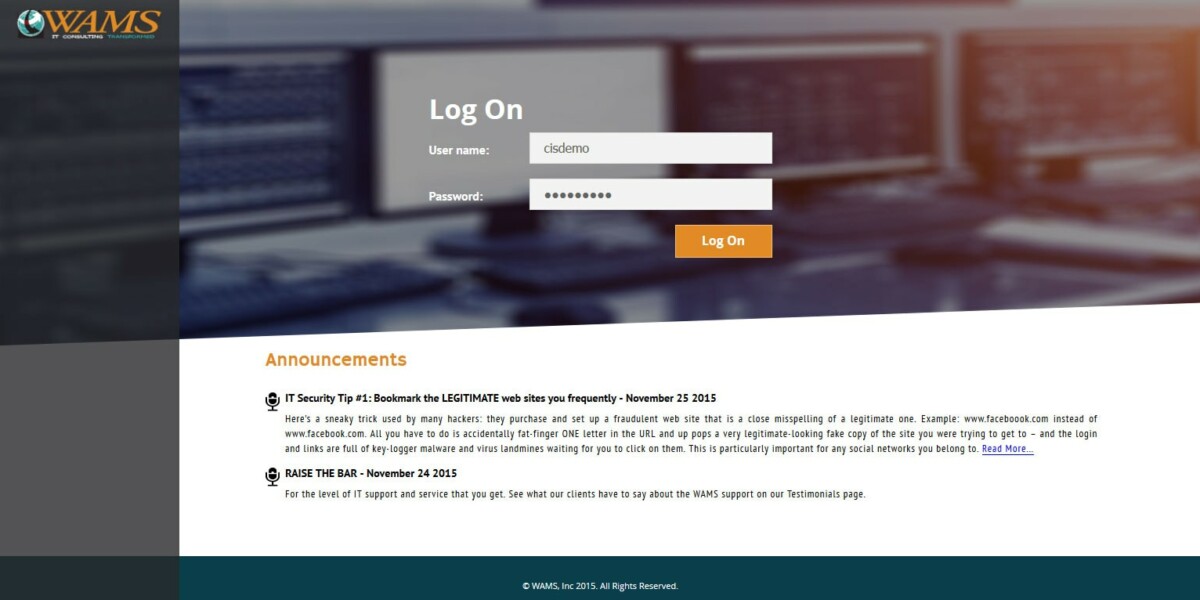 WAMS Inc – Citrix StoreFront 3.0 Login Page