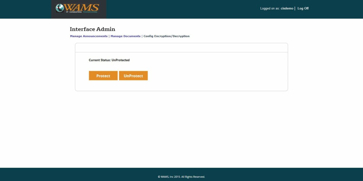 WAMS Inc – Interface Admin Config Encryption / Decryption