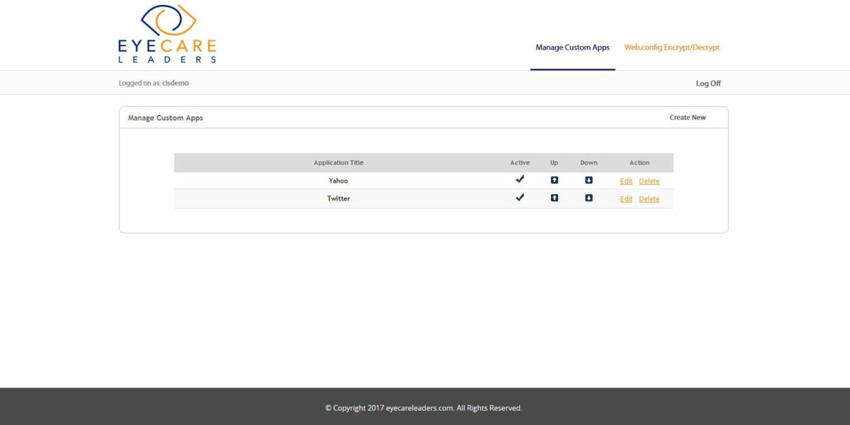 EYECARE LEADERS – Interface Admin Manage Custom Apps