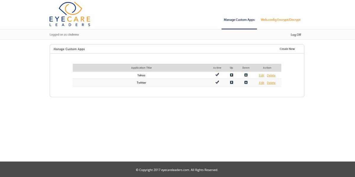 EYECARE LEADERS – Interface Admin Manage Custom Apps EYECARE LEADERS – Interface Admin Manage Custom Apps