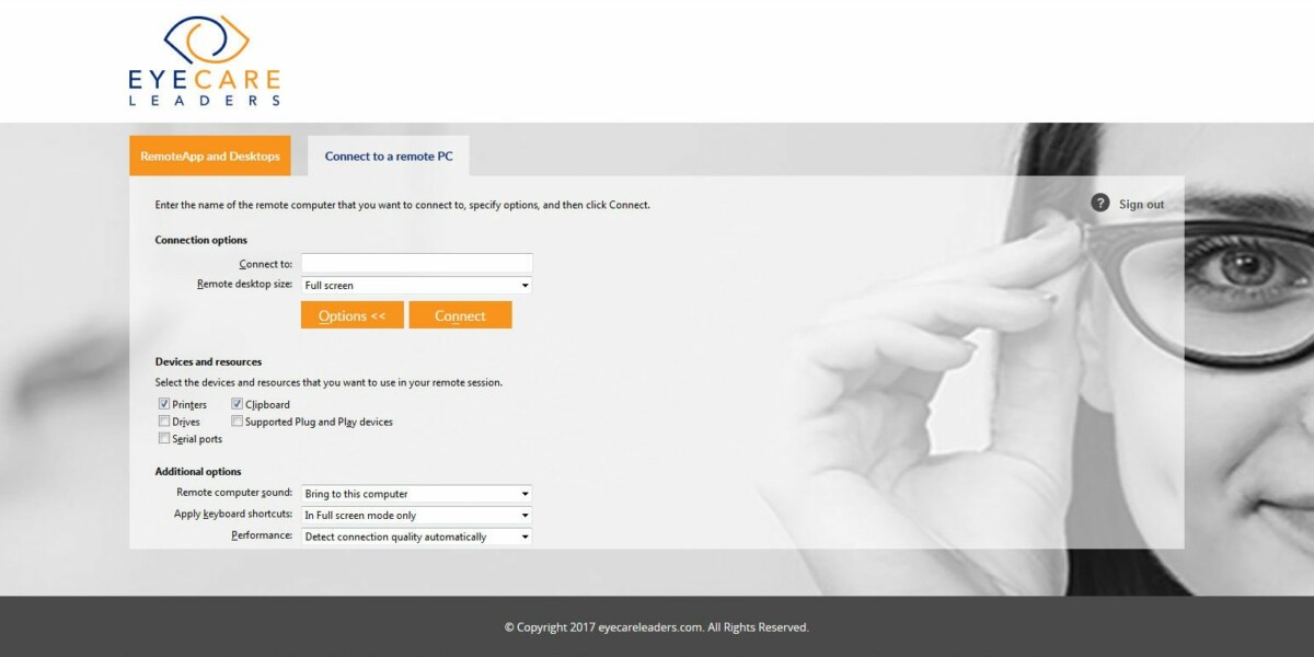 EYECARE LEADERS – RD Web Access 2012 R2 Connect to a remote PC