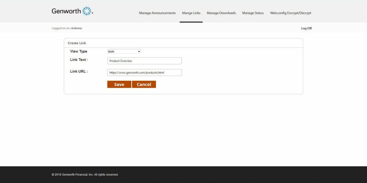 Genworth – Interface Admin Create Link