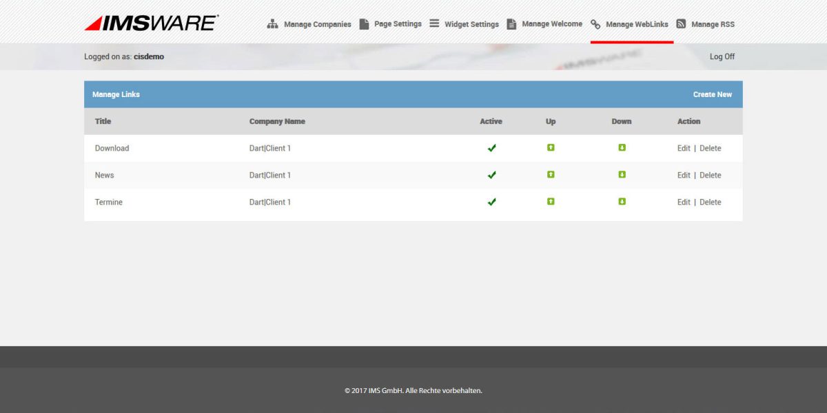 IMSWARE – Interface Admin Manage Links IMSWARE – Interface Admin Manage Links