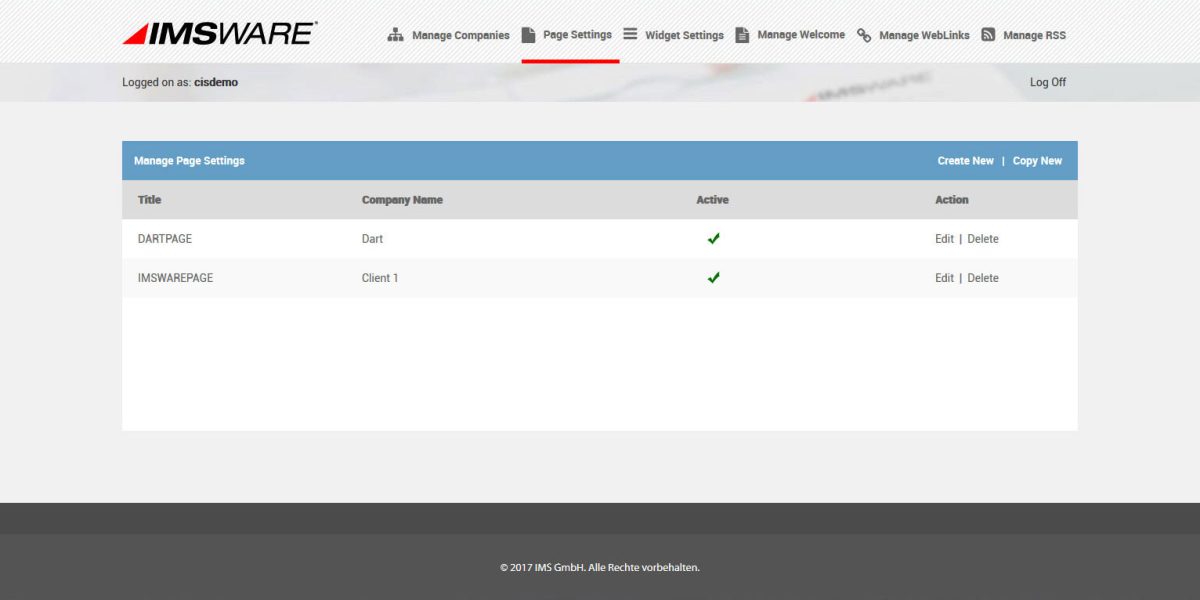 IMSWARE – Interface Admin Manage page settings IMSWARE – Interface Admin Manage page settings