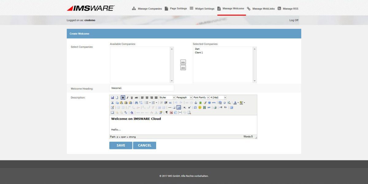 IMSWARE – Interface Admin Create Welcome IMSWARE – Interface Admin Create Welcome