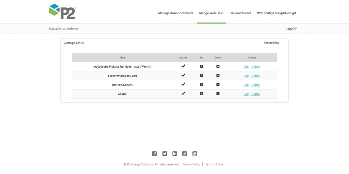 P2 Energy Solutions – Interface Admin Manage Links P2 Energy Solutions – Interface Admin Manage Links