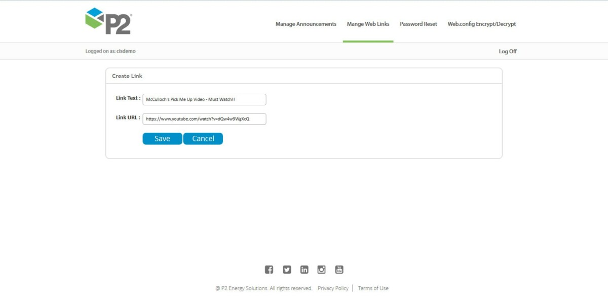 P2 Energy Solutions – Interface Admin Create Link P2 Energy Solutions – Interface Admin Create Link