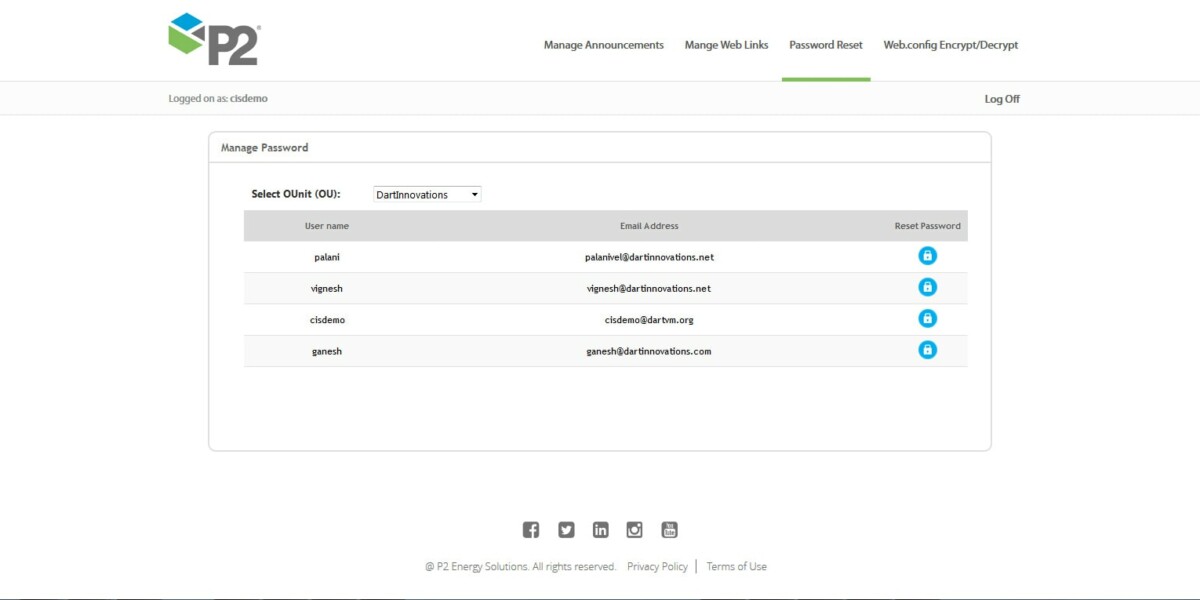 P2 Energy Solutions – Interface Admin Manage Password P2 Energy Solutions – Interface Admin Manage Password