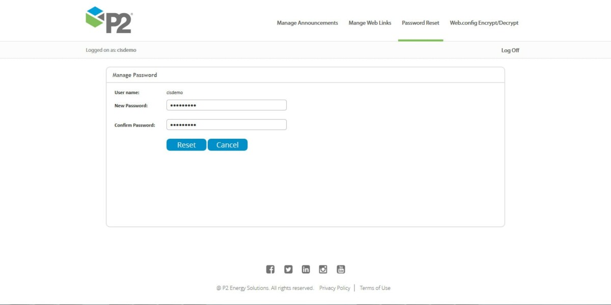 P2 Energy Solutions – Interface Admin Manage Password P2 Energy Solutions – Interface Admin Manage Password