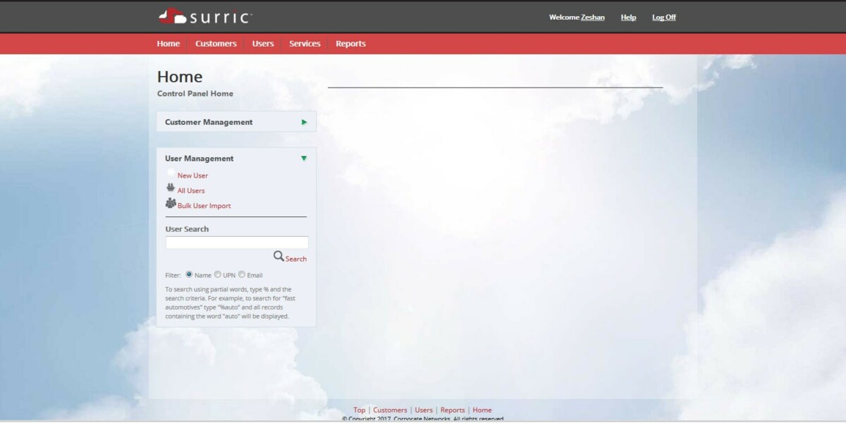 Corporate Networks- CloudPortal Service Manager 11.5 After Login