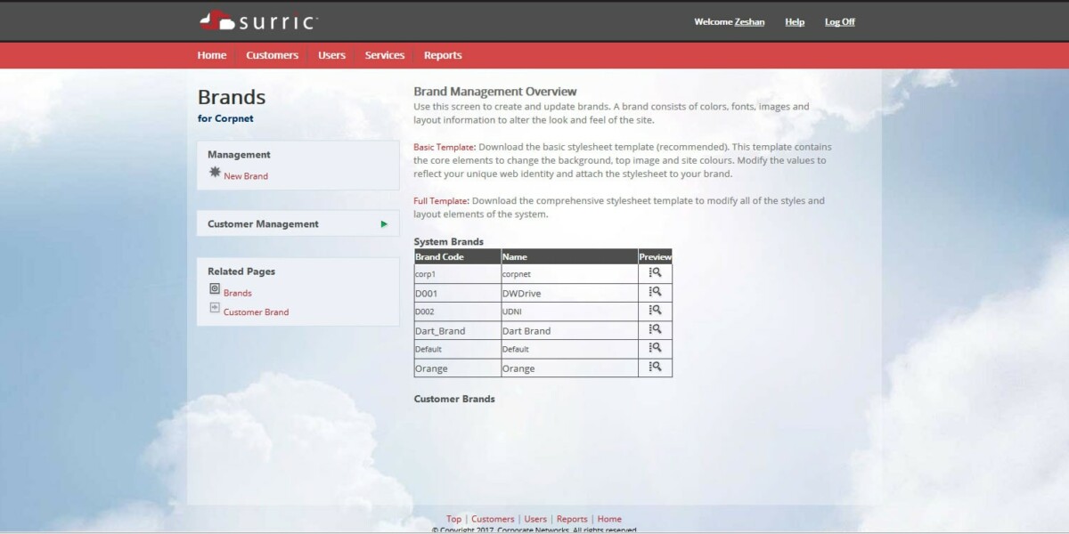 Corporate Networks- CloudPortal Service Manager 11.5 After Login