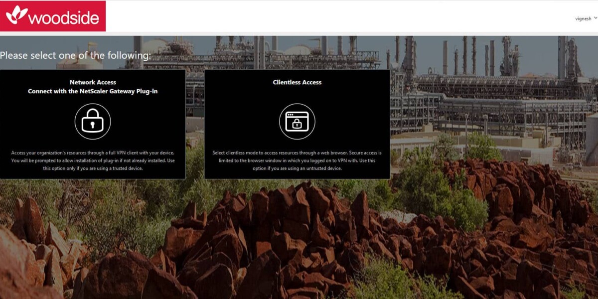 Woodside NetScaler 12.0 – After Login Portal page with RFGUI theme