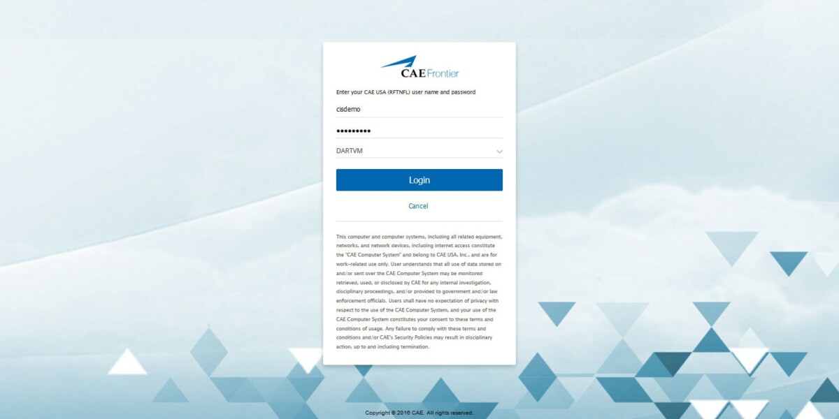 CAE Frontier - VMware Horizon View 7.3.2 Login CAE Frontier - VMware Horizon View 7.3.2 Login