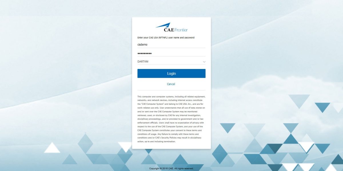 CAE Frontier - VMware Horizon View 7.3.2 Login CAE Frontier - VMware Horizon View 7.3.2 Login