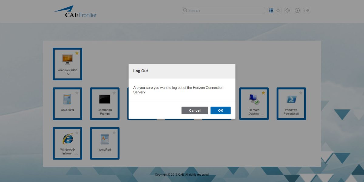 CAE Frontier – VMware Horizon View 7.3.2 Log out