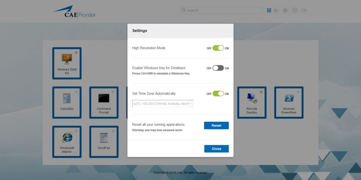 CAE Frontier – VMware Horizon View 7.4.1
Settings